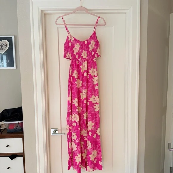 Roxy Hot Pink and Cream Tropical Maxi Dress NWT Size L - Picture 2 of 4